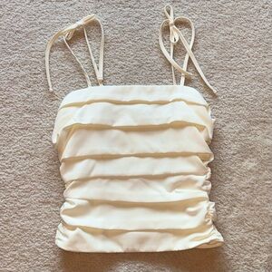 Sam Edelman Ruched Cream Ivory Square Neckine Tank Top XS